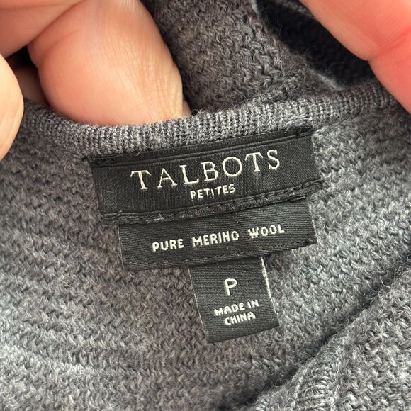 Talbots Sweater Cardigan 100% Merino Wool Open Front Fringe Gray Petite S/M C152 - Picture 6 of 8